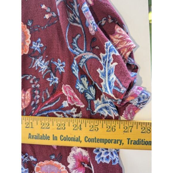 Lucky Brand Floral Print Lace Up Blouse top Shirt Size 3XL Burgundy Floral Boho - Picture 5 of 6